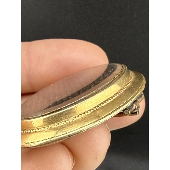 Vintage Victorian Hair Mourning Brooch Gold Tone - Picture 3 of 9